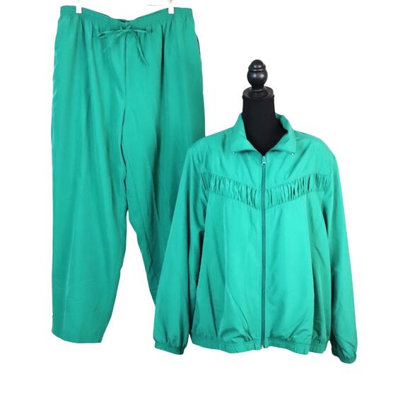 NWT Vintage 90s Y2K NAPA VALLEY Sport Green Track Suit Ruched Drawstring SET 1X - Picture 1 of 9